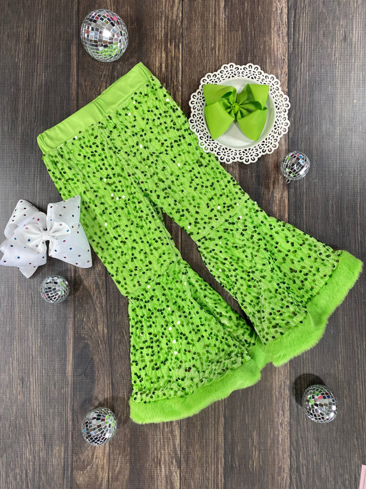 Lime Green Sequin Bell Bottoms