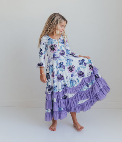 Lavender Floral Ruffles Dress