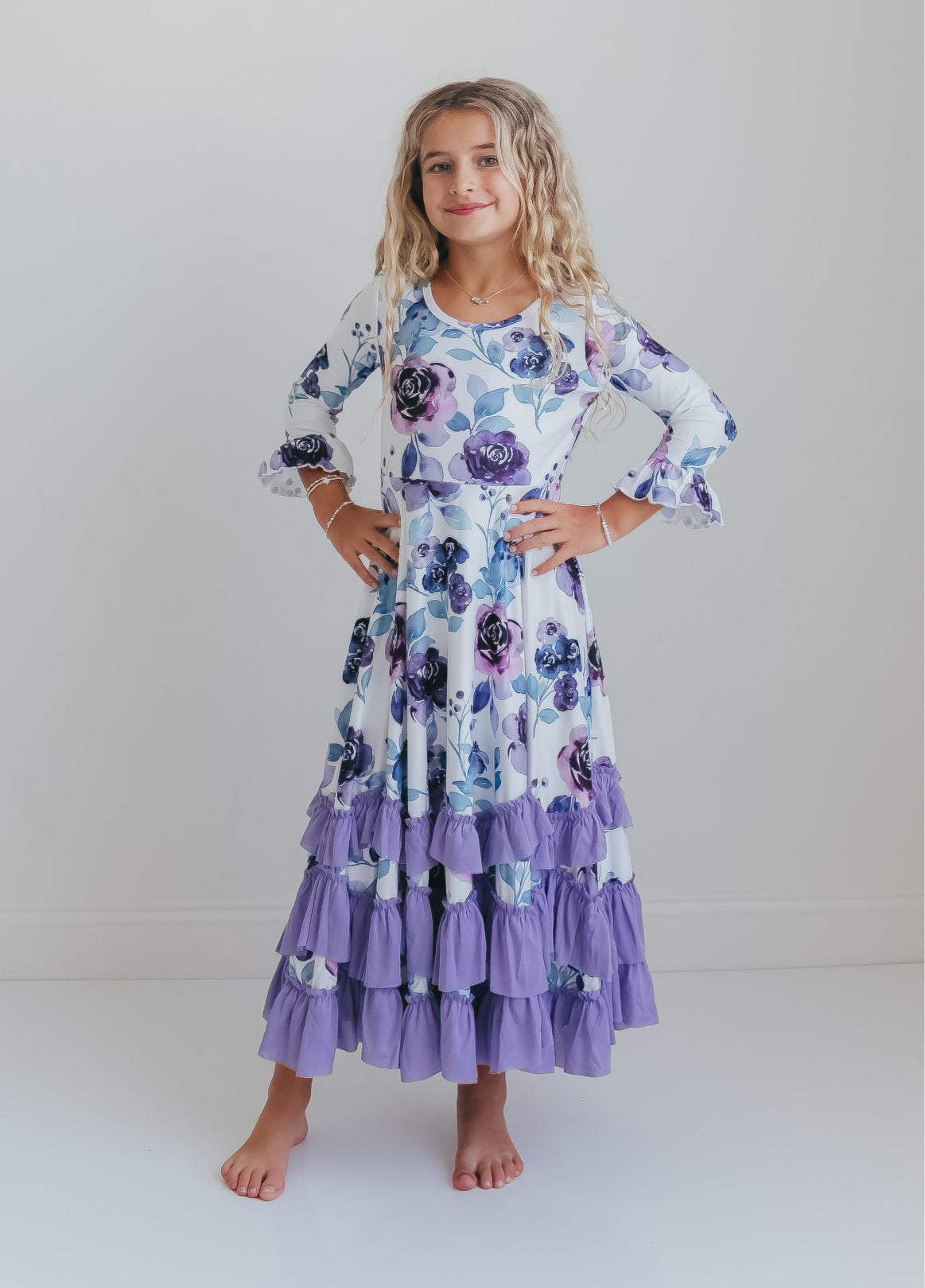 Lavender Floral Ruffles Dress