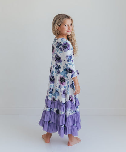 Lavender Floral Ruffles Dress