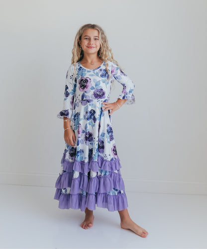 Lavender Floral Ruffles Dress