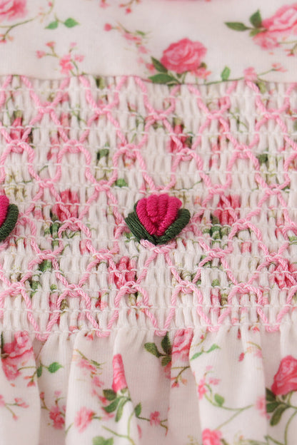 Pink rose hand smocked pants set