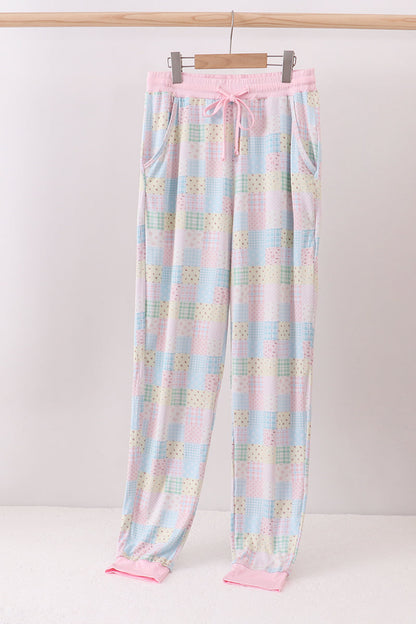 Pink floral checkered bamboo women pajamas pants