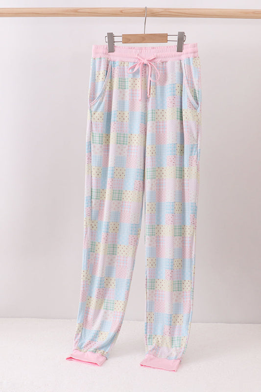 Pink floral checkered bamboo women pajamas pants