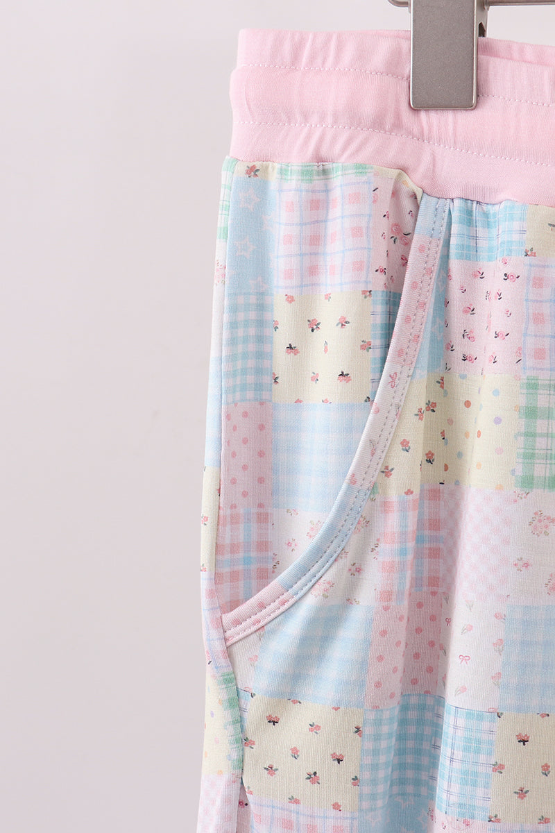 Pink floral checkered bamboo women pajamas pants