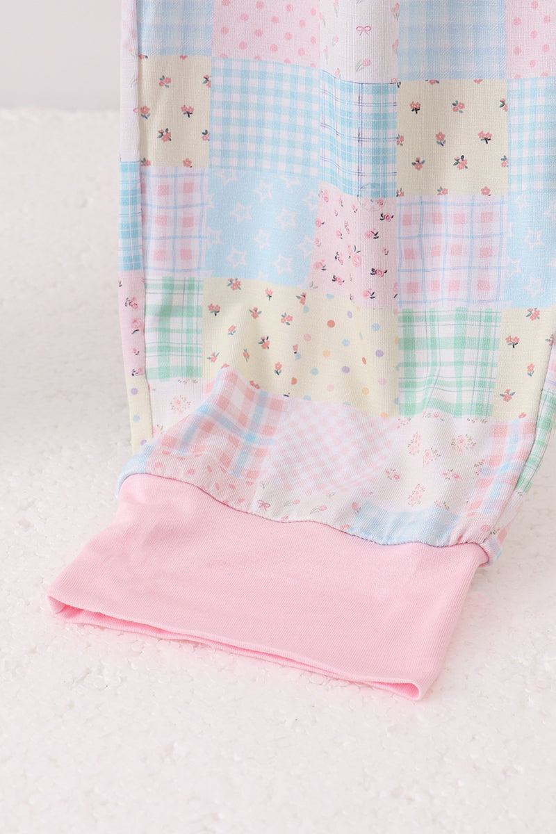 Pink floral checkered bamboo women pajamas pants