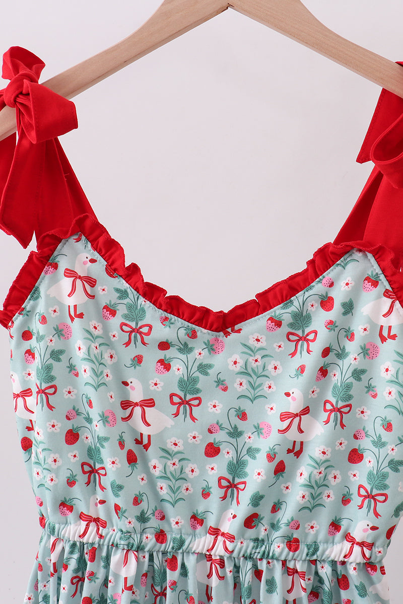 Strawberry goose print women dress