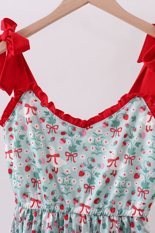 Strawberry goose print women dress