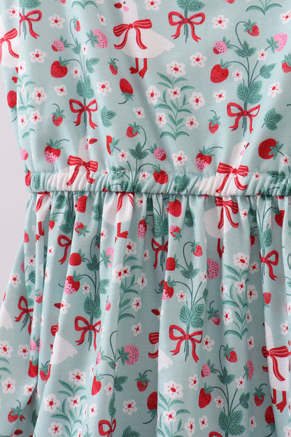 Strawberry goose print women dress