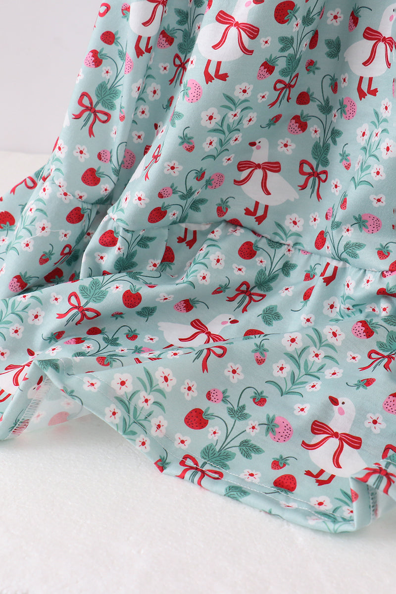 Strawberry goose print women dress