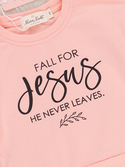 Pink Floral “Jesus Never Leaves” Bell Bottom Set