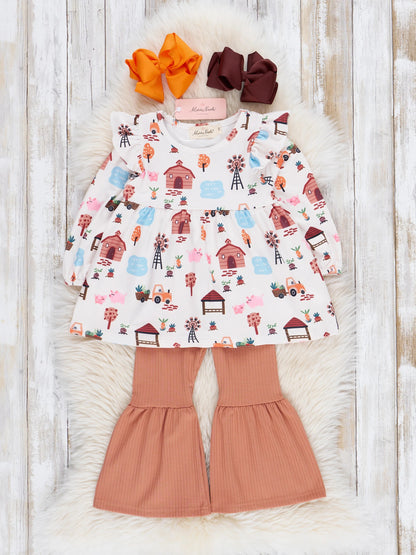 Tan Farmhouse Flair Bell Bottom Set – Ruffle Swing Top & Chic Bell Bottoms