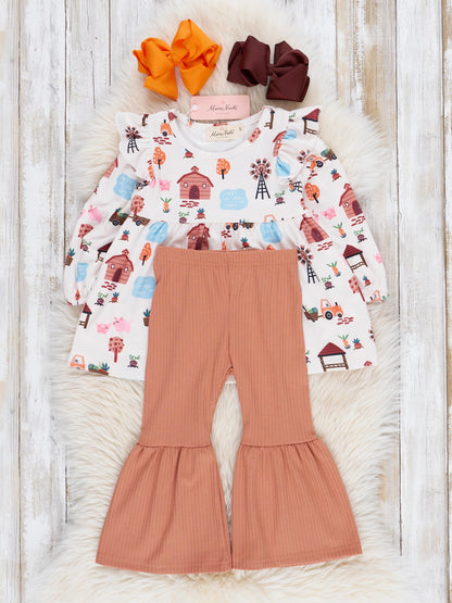 Tan Farmhouse Flair Bell Bottom Set – Ruffle Swing Top & Chic Bell Bottoms