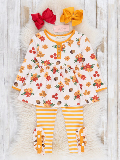Yellow Daisy & Acorn Ruffle Outfit – 2-Piece Set
