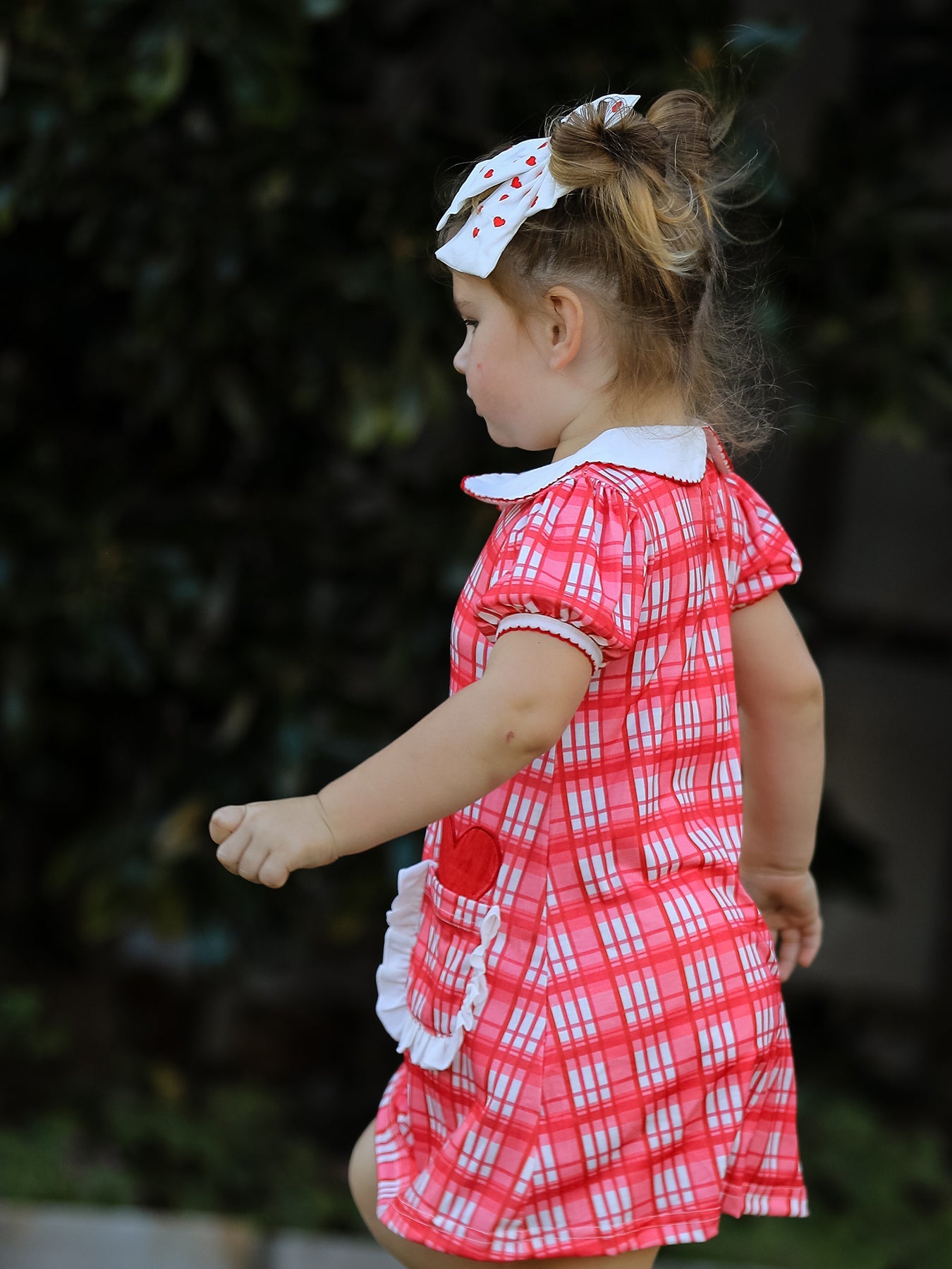 Valentine's Day Plaid Pocket Girls Short Sleeves Dress