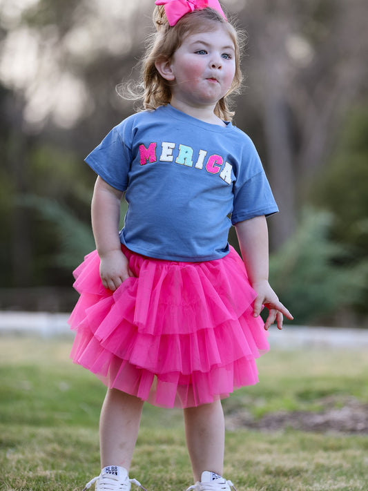 4th of july  “MERICA”Top Girls Gauze Skirt