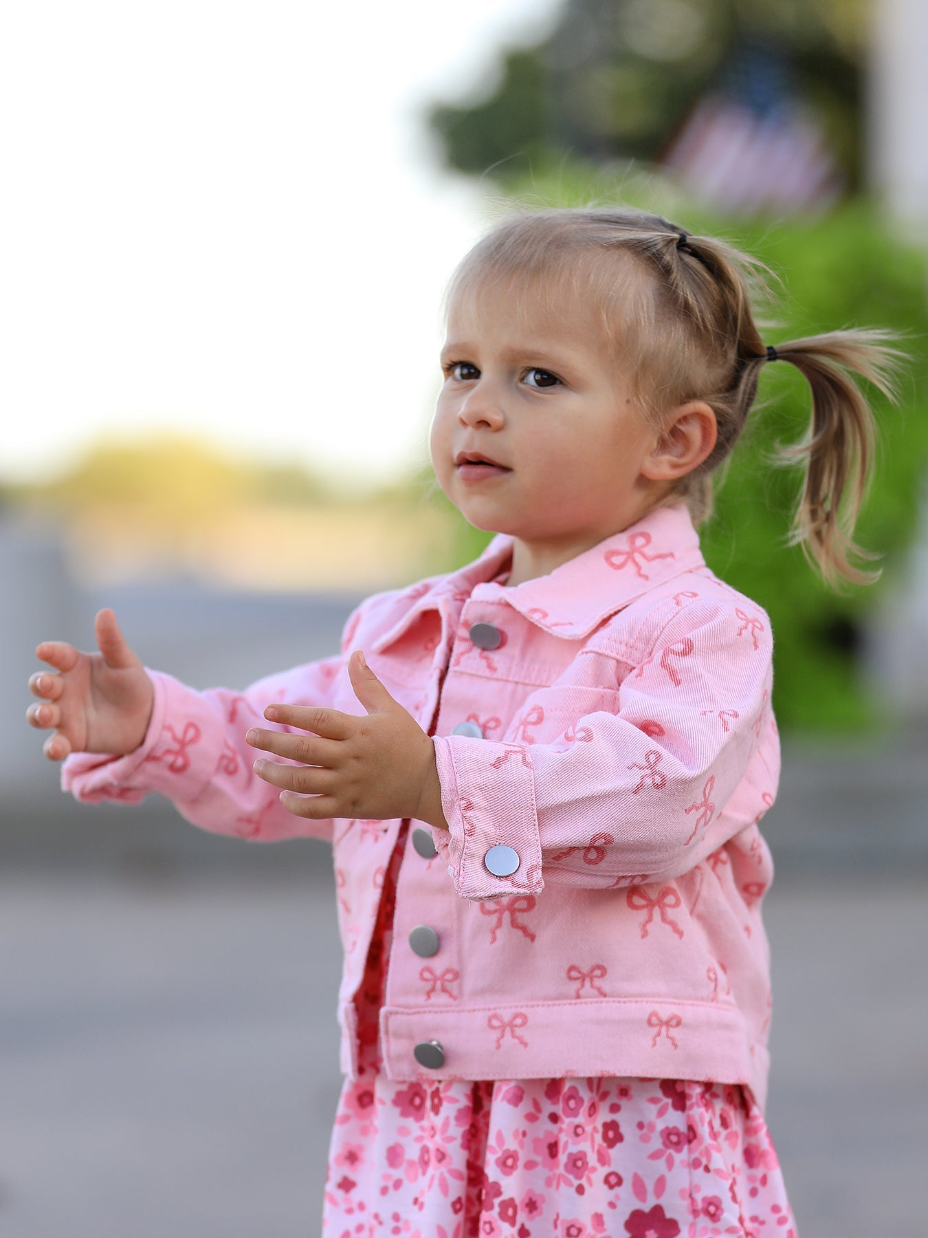 Pink Fall Girls Butterfly Print Denim Top