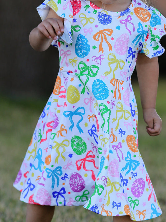 Rainbow Easter Egg Bow Girls Dress
