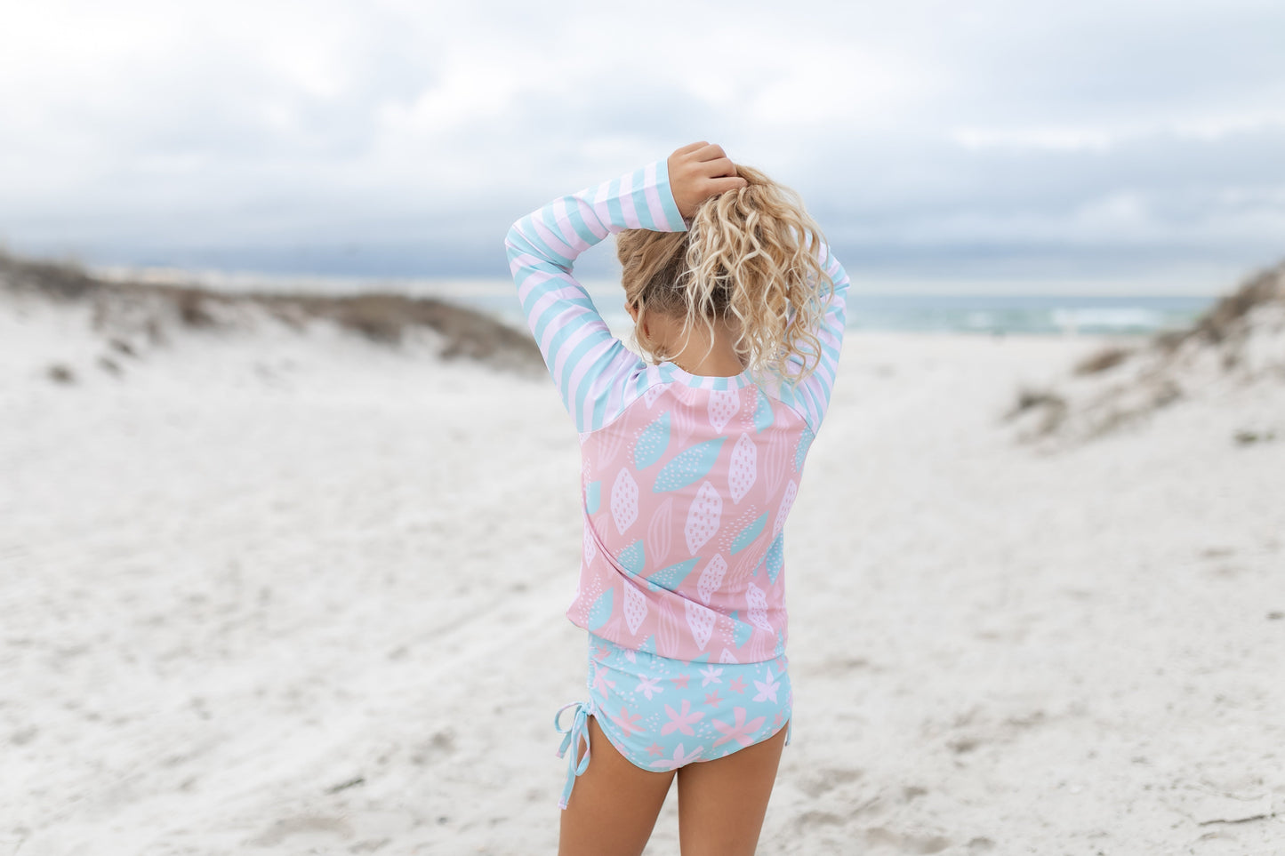 Emily Mint Floral Long Sleeve Rash Guard Swimsuit