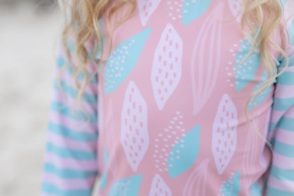 Emily Mint Floral Long Sleeve Rash Guard Swimsuit