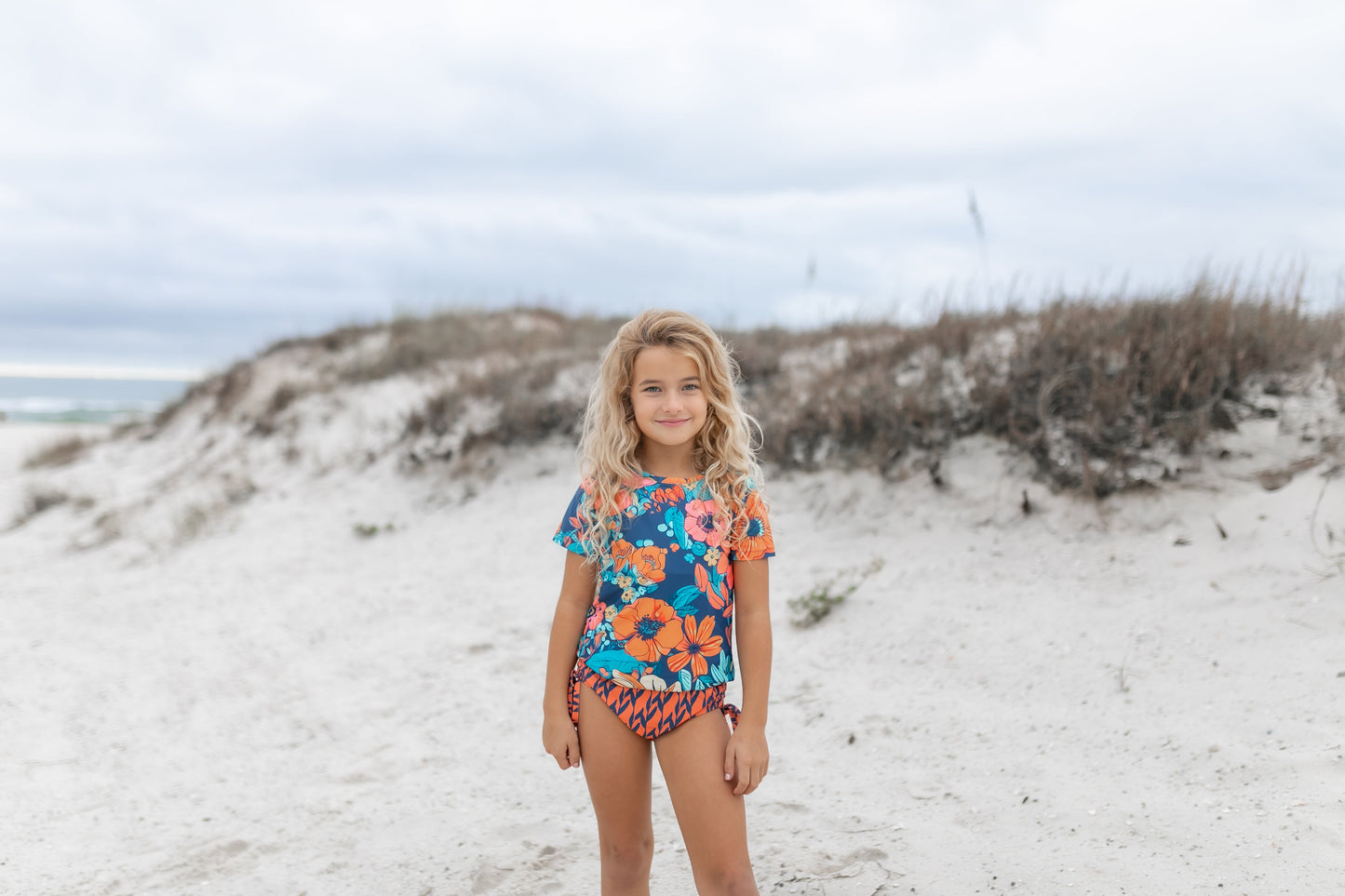 Olivia Navy Orange Rash Guard Swimsuit