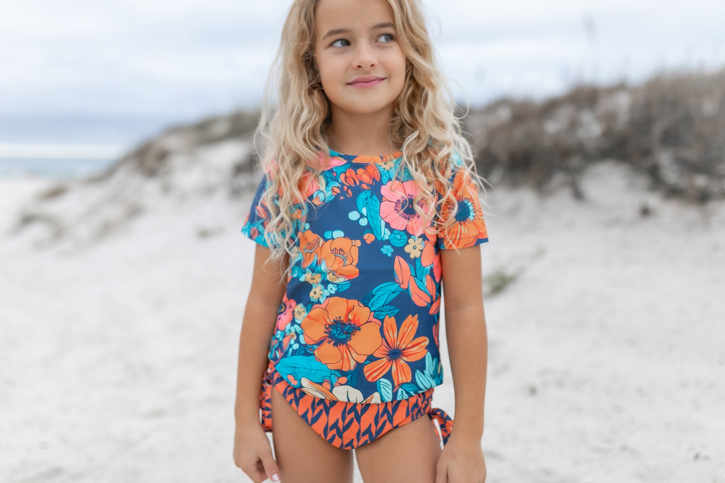 Olivia Navy Orange Rash Guard Swimsuit