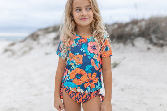 Olivia Navy Orange Rash Guard Swimsuit