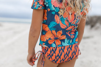 Olivia Navy Orange Rash Guard Swimsuit