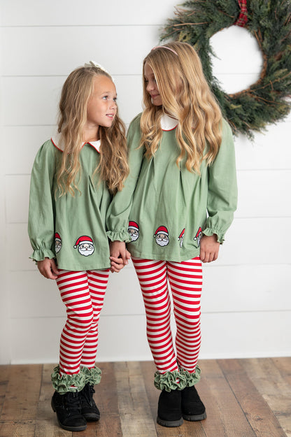 Green Candy Cane Stripe Santa Pant Set