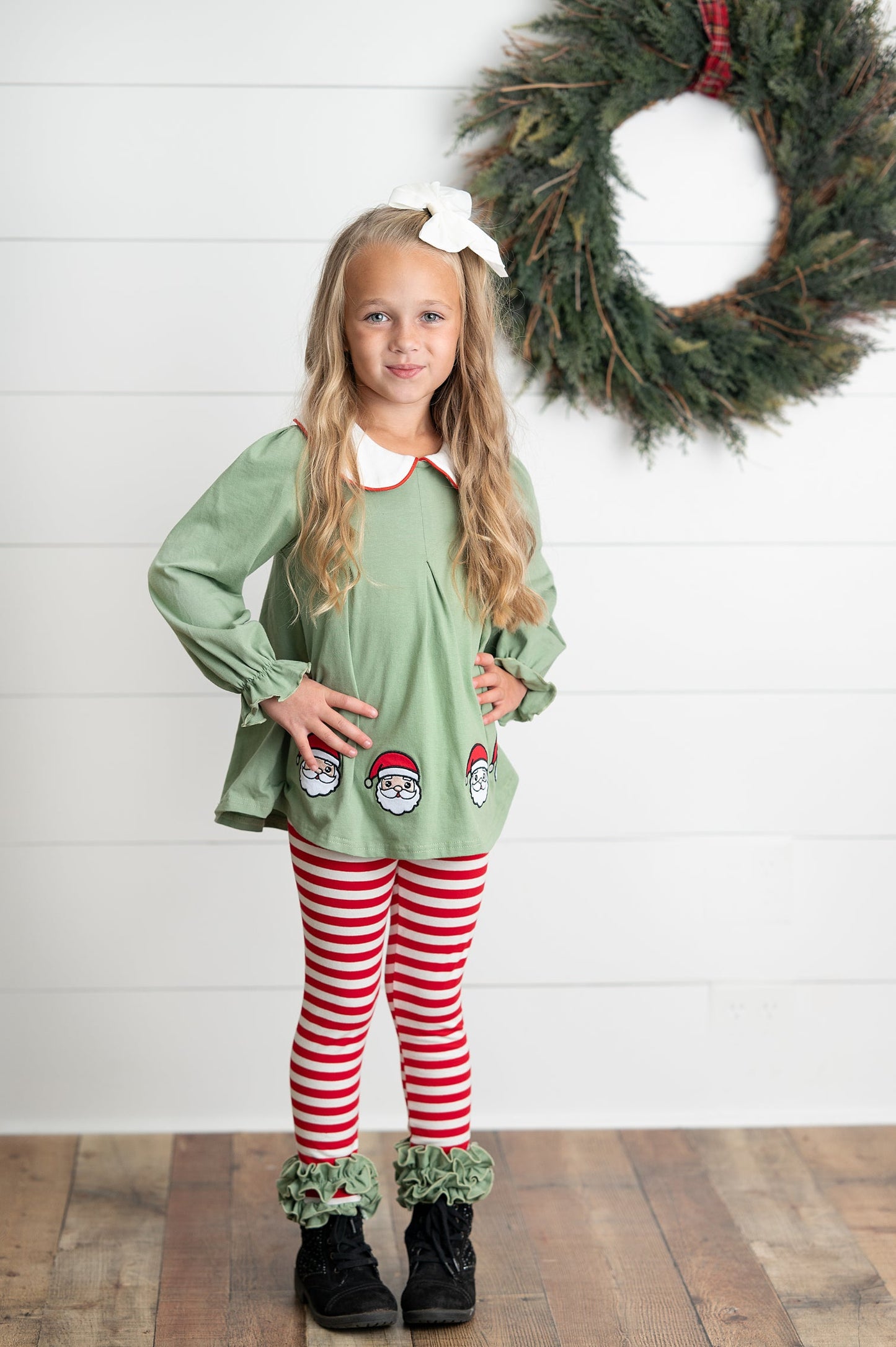 Green Candy Cane Stripe Santa Pant Set