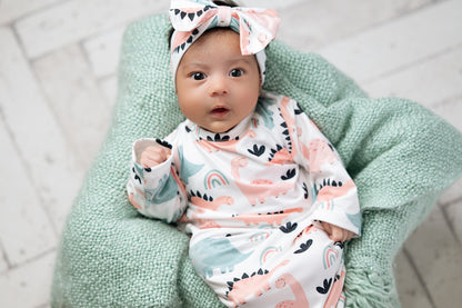Pastel Dino Baby Gown