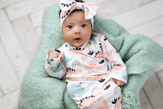 Pastel Dino Baby Gown