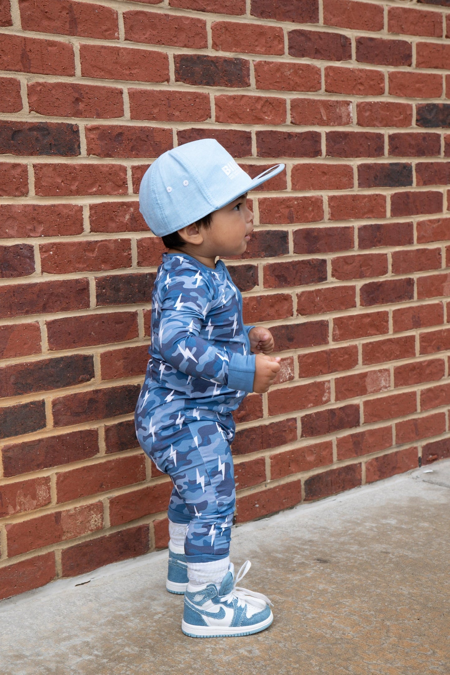 Bamboo Zip Romper | Blue Camo Bolts