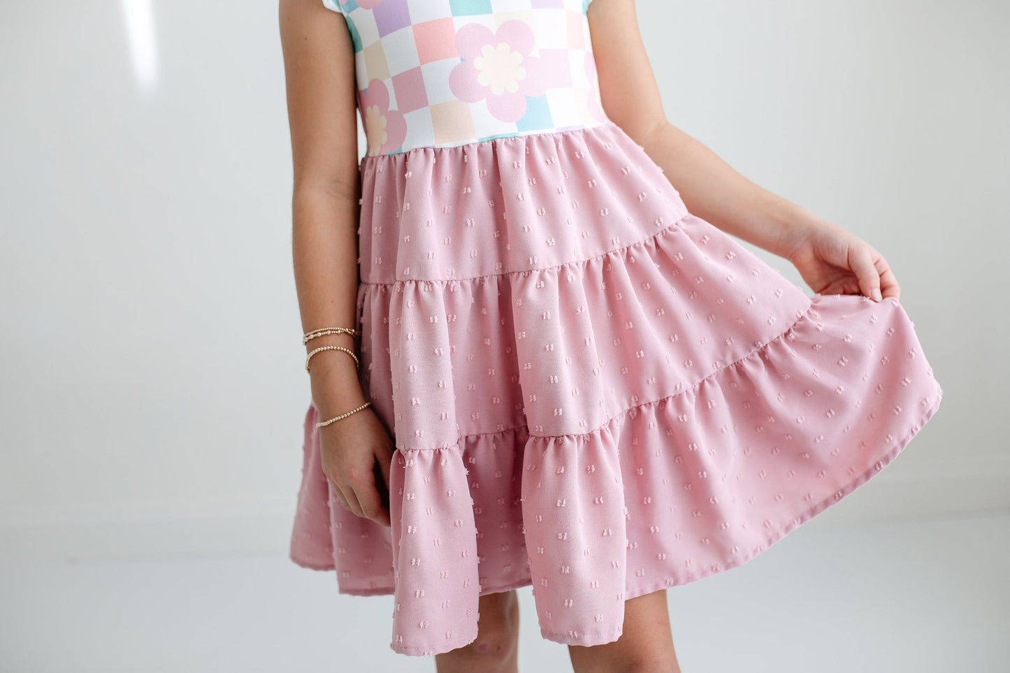 Pink Check Swiss Dot Dress