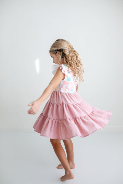 Pink Check Swiss Dot Dress