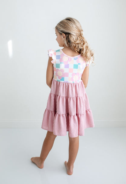 Pink Check Swiss Dot Dress