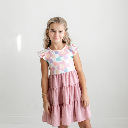 Pink Check Swiss Dot Dress