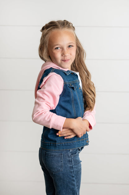 Pink Hooded Denim Jacket