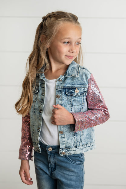 Pink Sequin Denim Jacket