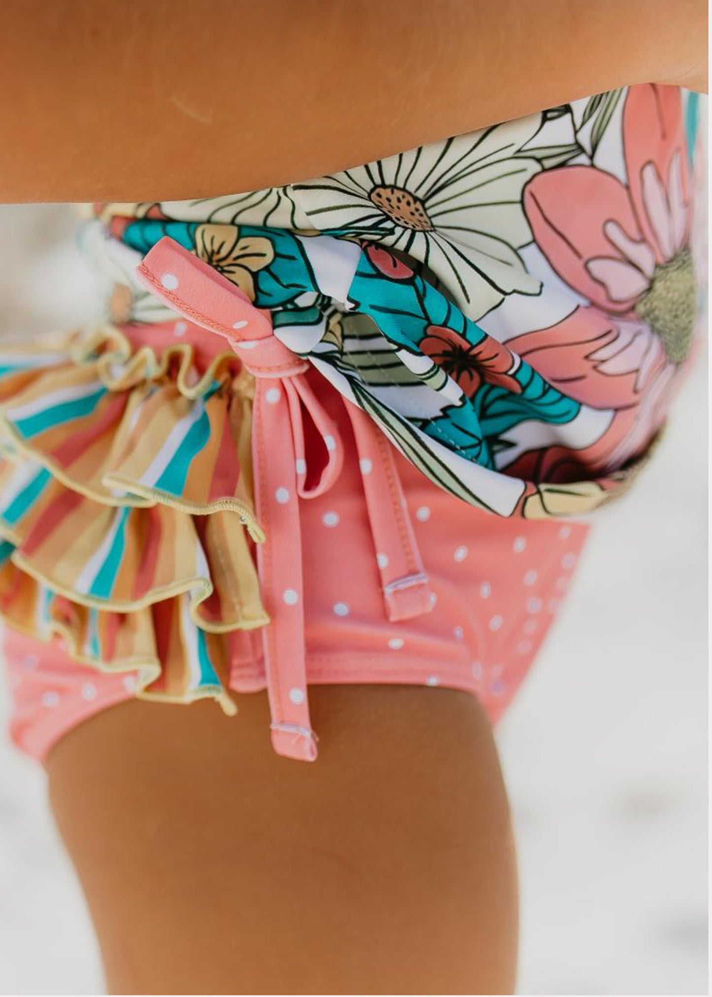 Sophie Pink Tropical Stripe Rash Guard Swimsuit