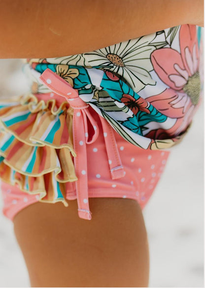 Sophie Pink Tropical Stripe Rash Guard Swimsuit