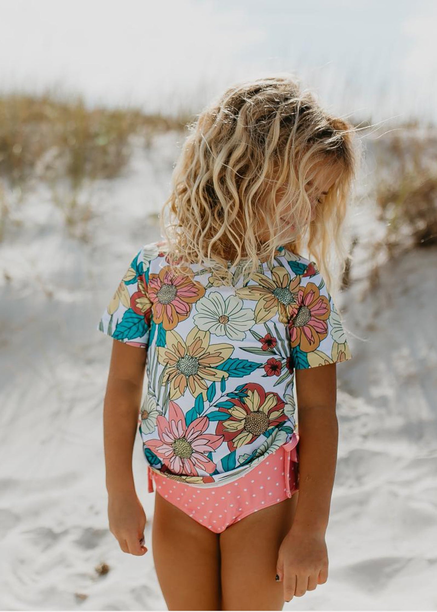 Sophie Pink Tropical Stripe Rash Guard Swimsuit