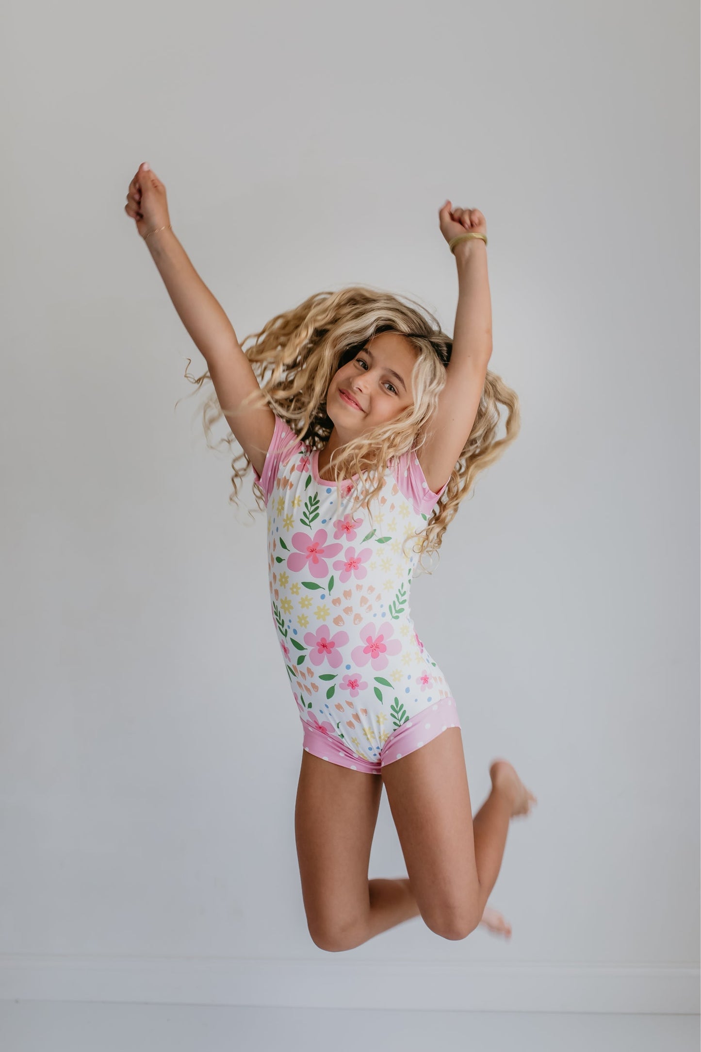 Pink and Yellow Floral Shortie Leotard
