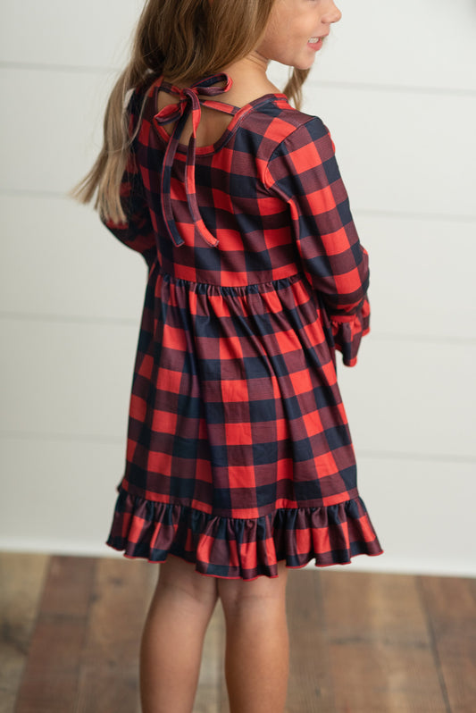 Plaid Reindeer Ruffle Dress