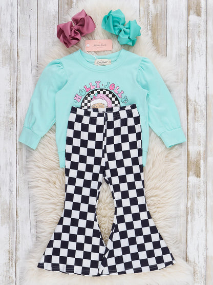 Santa Checkers Bell Bottoms Outfit