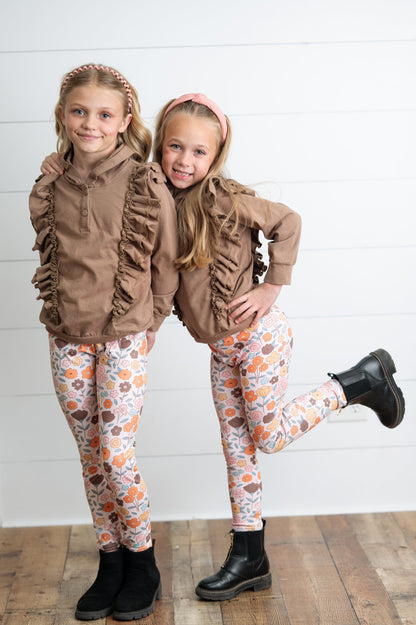 Chocolate Floral Ruffle Sweater Pant Set