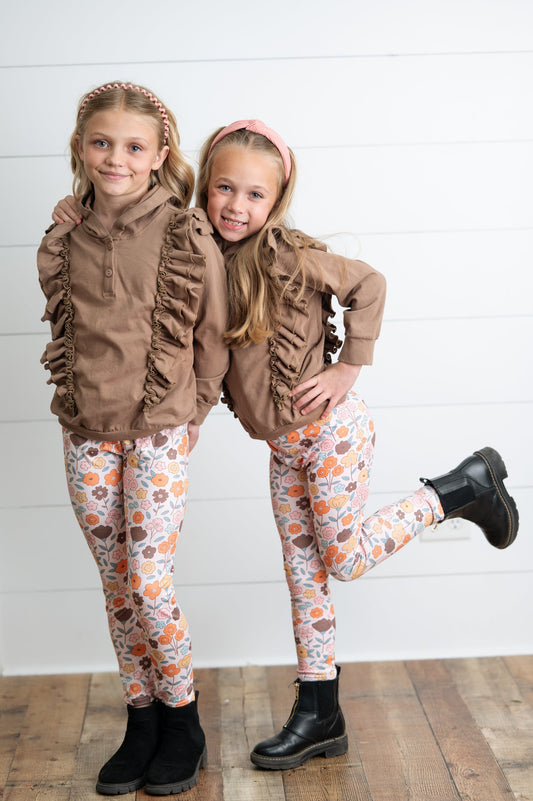 Chocolate Floral Ruffle Sweater Pant Set