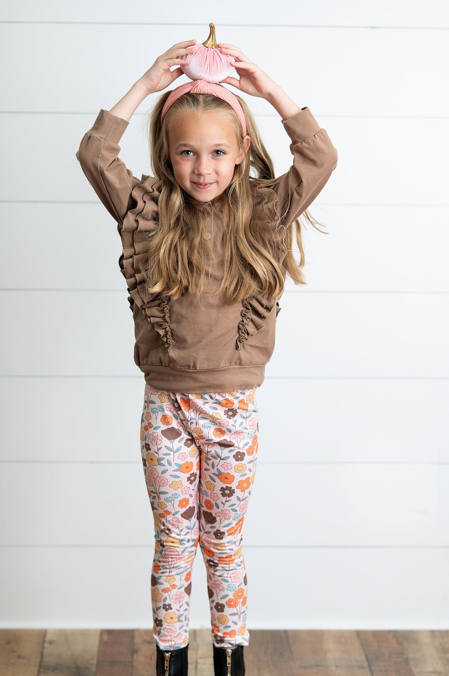 Chocolate Floral Ruffle Sweater Pant Set