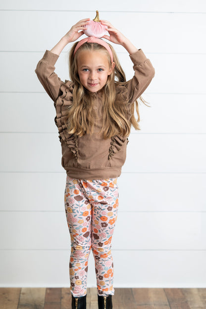 Chocolate Floral Ruffle Sweater Pant Set