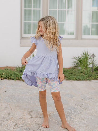 Periwinkle Check Hi-Lo Short Set